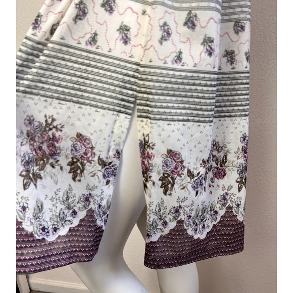 Vintage Boho Dress Tunic Floral Buttons Split Side Long Sleeve Ivory Size Small - Picture 7 of 9